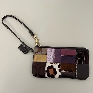 Coach Signature Patchwork Cow Print Suede Wristlet